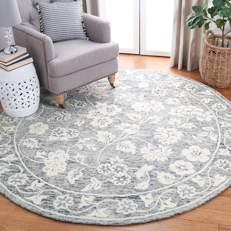 Tapis bleu / ivoire en laine touffeté à la main Conaway, Rond 7 pi