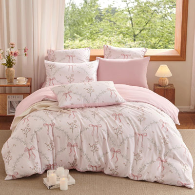 Ensemble de housse de couette à motif floral rose en forme de jacinthe et d'édredon en microfibre douce pour lit