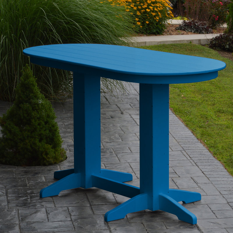 Nettie Oval Outdoor Dining Table With Umbrella Hole , in. W 33'' in. D, Blue, 42" H x 60" W x 33" D