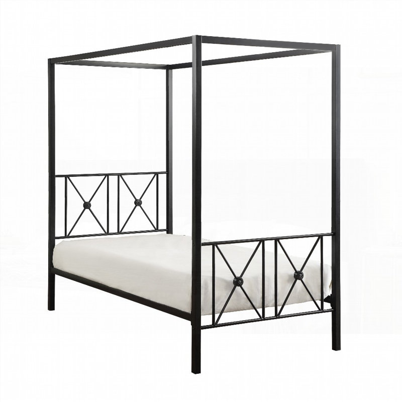 Grand lit plateforme en métal avec finition noire - aucun sommier requis, support solide