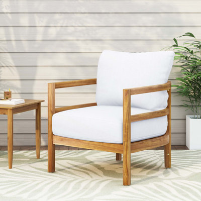 Fauteuil club d'extérieur en bois d'acacia, mobilier de patio, siège épais à coussin épais imperméable pour porche, jardin, cour arrière, balcon, capacité de poids de 400 lb