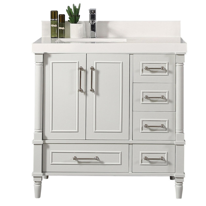 Ensemble de meuble-lavabo simple 36 po Mulder, Blanc, Gris Coventry, Nickel brossé