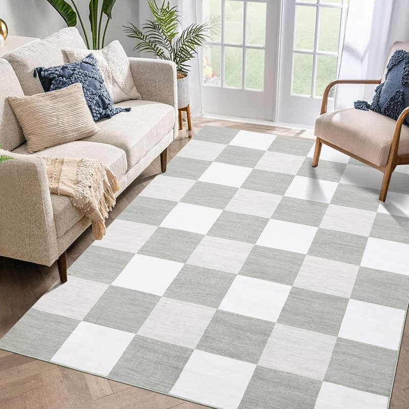  Rugs Living Room Washable  Area Rugs  -Thin Foldable Modern Print Decorative Plaid Rugs Bedroom Dining Room Brown Taupe & Cream