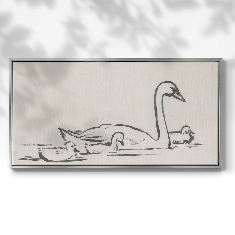 Swan Sketch III- Framed Gallery Wrapped Canvas -Ready to Hang, H 21 po x l 41 po, Argent argent