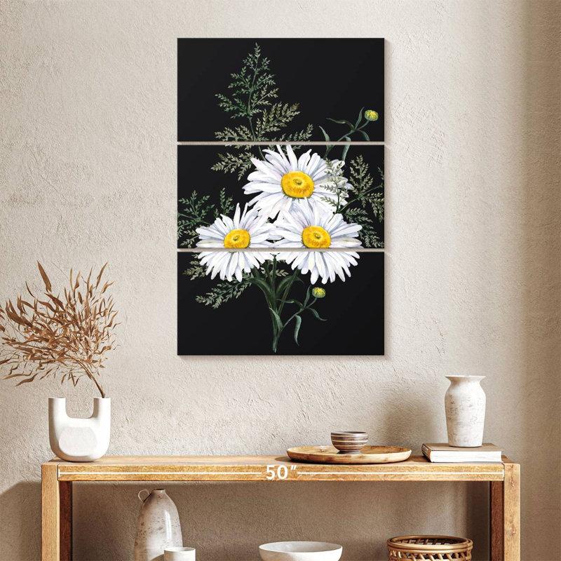 Harnek Daisy Bouquet sur fond noir, H 38 po x l 24 po