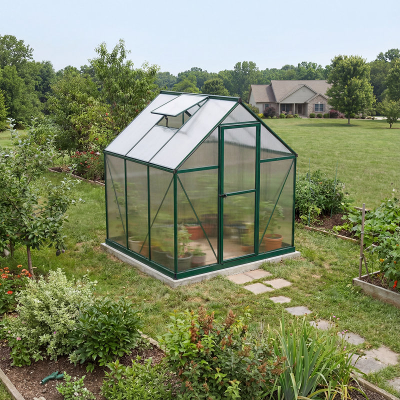 Palram - Canopia Mythos 6' W x 6' D Walk-In Hobby Twin Wall Polycarbonate Aluminum Frame Greenhouse Kit with Roof Vent-Green