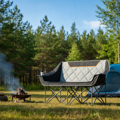 Extra-Large, Fully Padded, Four-Fold Double Camping Sofa, 650 Lb Load Capacity, High Backrest, Tear-Resistant, With Cup Holder And Portable Bag, Suitable For Outdoor Lawn Events.