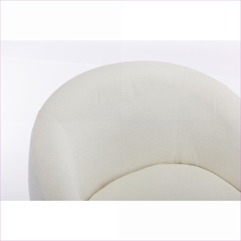 Fauteuil 1 place 25,6 pouces pivotant sur 360 ° avec accoudoirs tonneau en chenille et lin beige, Blanc beige