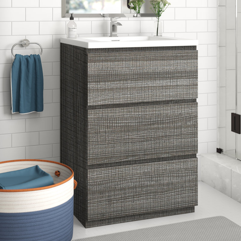 Hridhaan 23.5'' Single Bathroom Vanity with Plastic Top, High Gloss Ash Gray
