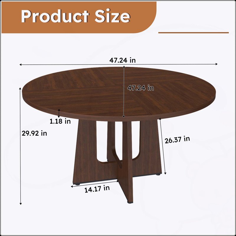 Table de salle à manger ronde pour 4 à 6 personnes, panneau de fibres à densité moyenne de 47 pouces avec grain de bois, capacité de 300 lb, facile à assembler - table ronde épicée