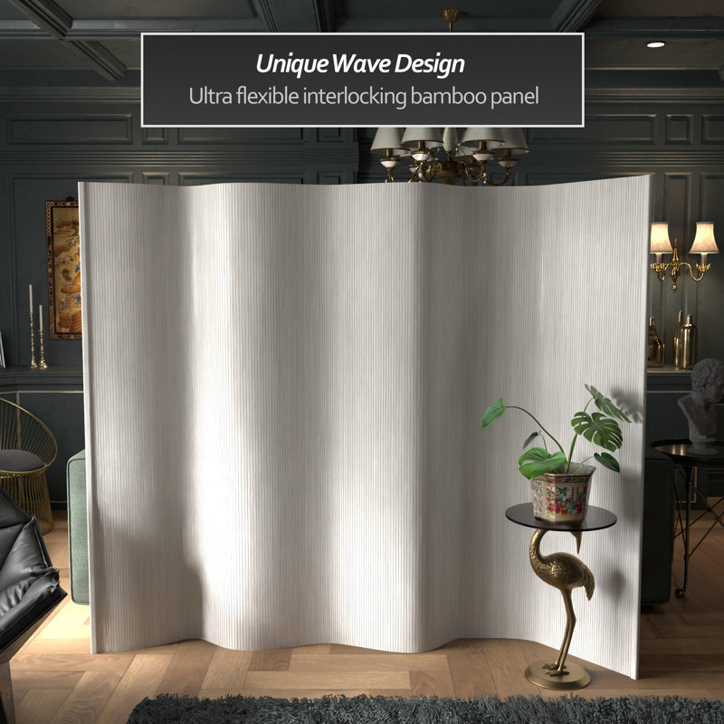 Siena Rolling Bamboo Room Divider, White, 6 ft. Tall