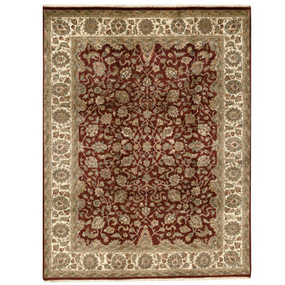 Hand Knotted Wool Oriental Area Rug in Red And Cream
