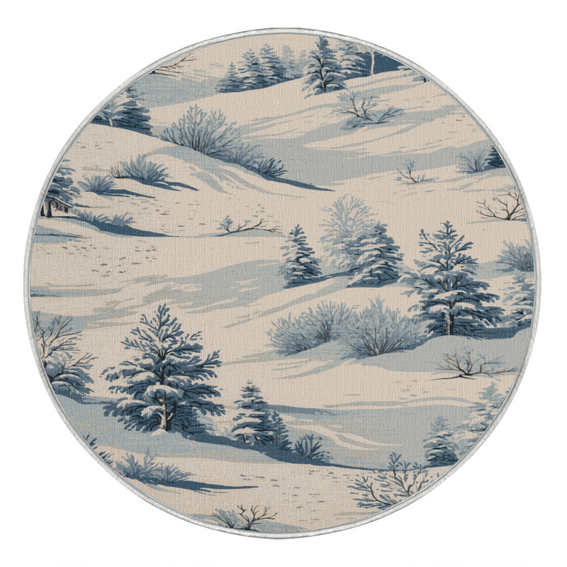 Tapis beige français lavable à la machine, Rond 4 pi