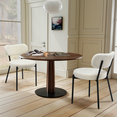 Dining Chairs Set of 2 pcs, Boucle Comfortable Upholstered Seat Fabric with Curved Backrest, White