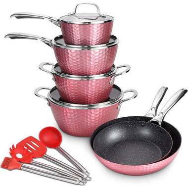 kitchen non-stick pink stainless steel cookware