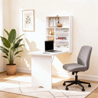 Wall-Mounted Foldable Desk with Storage and Floating Design