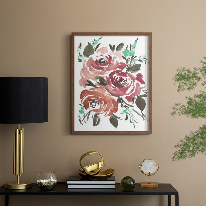 «Lovely Roses I», reproduction encadrée - bois massif, H 11 po x l 9 po, Noyer