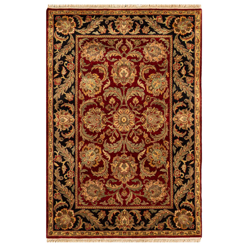 Hand-Knotted High-Quality Red and Black Area Rug