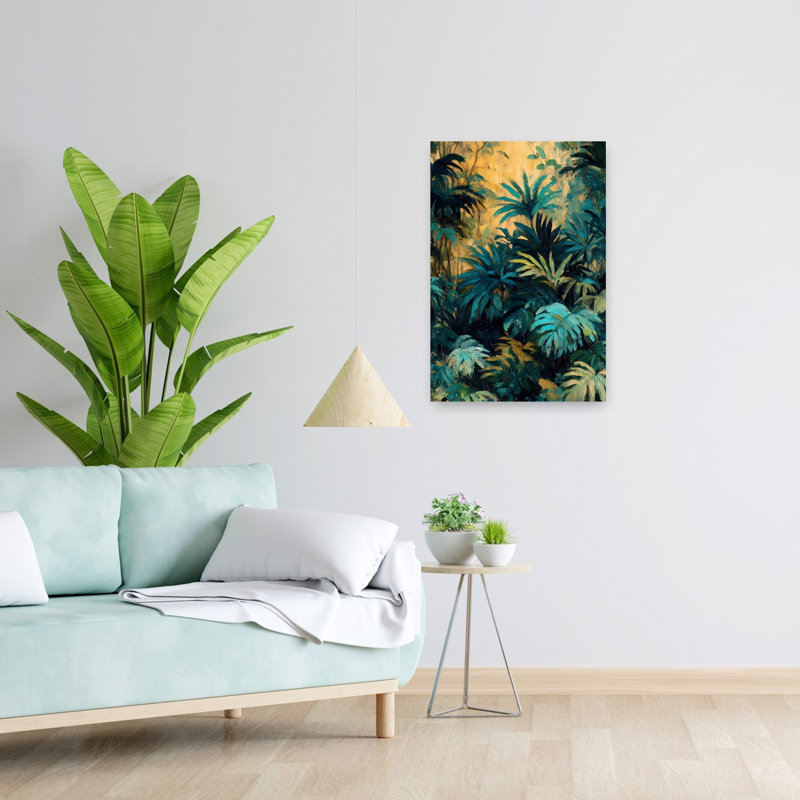 «Dark Tropical Leaves V», reproduction d'art mural abstrait contemporain, 24" H x 16" W