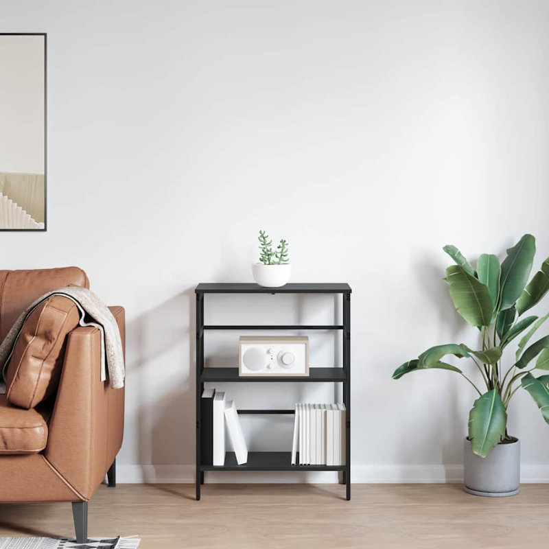 Steel Etagere Bookcase, (2 Shelves) 81cm. H x 60cm. W x 29.5cm. D, Black Oak