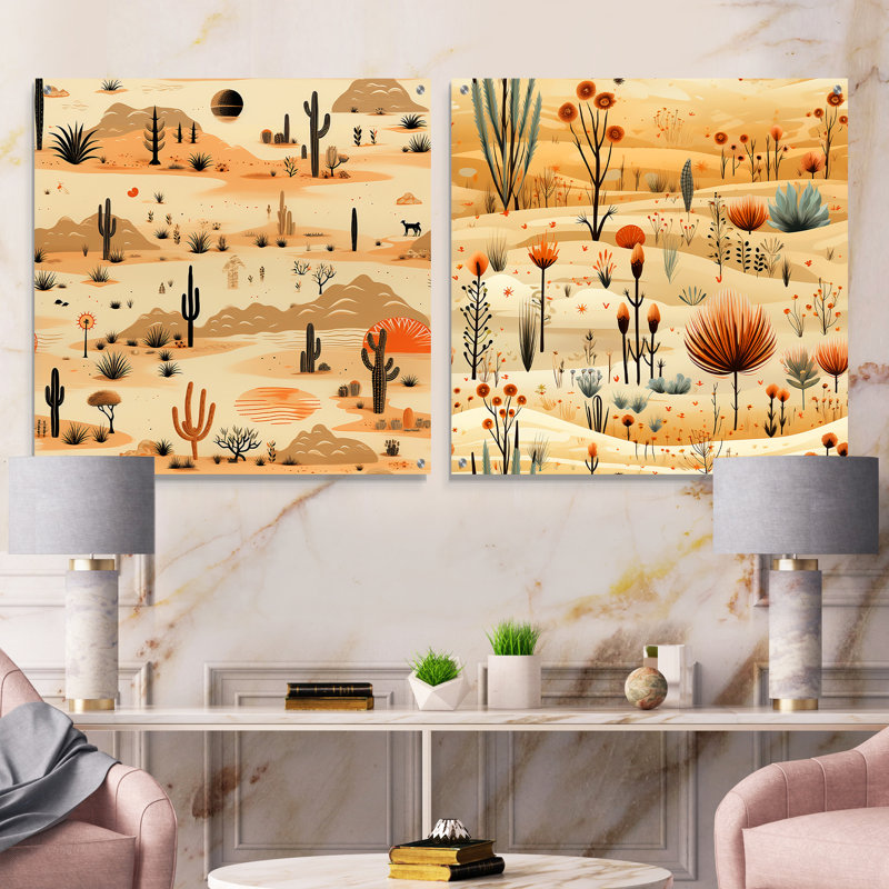 Maralou - Ensemble de 2 peintures murales abstraites en acrylique Boho, H 16 po x l 33 po
