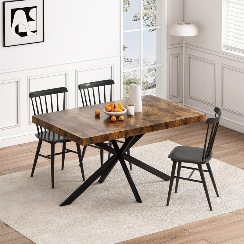 55.11" -70.86"Retro Rectangular Dining Table, Black/Brown