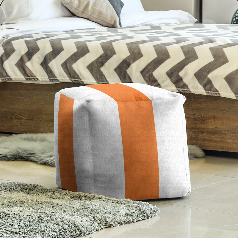 Repose-pieds cubique à rayures carrées 18 po Miami, Blanc / Orange