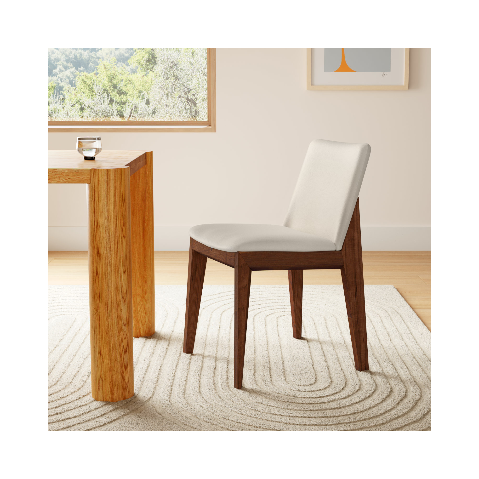 Anrey Vegan Leather Dining Chair, Brown, Cream Faux Leather