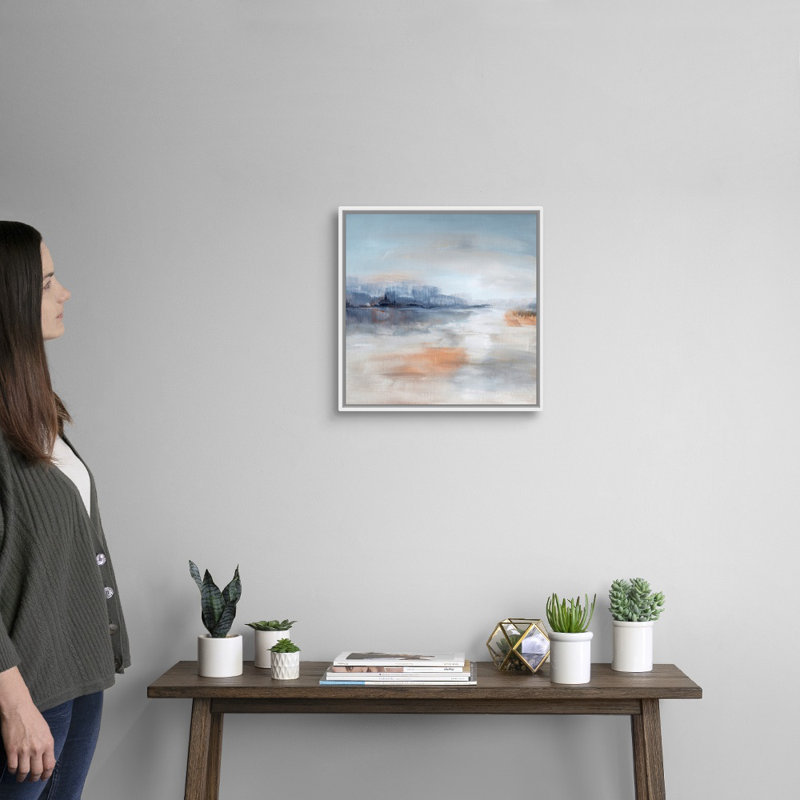 Aqua Terra - reproduction d'art sur toile, Cadre flottant blanc, H 17,7 po x l 17,7 po x P 1,75 po