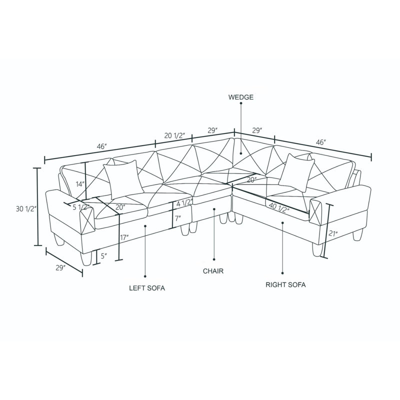 Canapé modulaire 4 pièces Caelean, Mélange de lin beige, Jaune