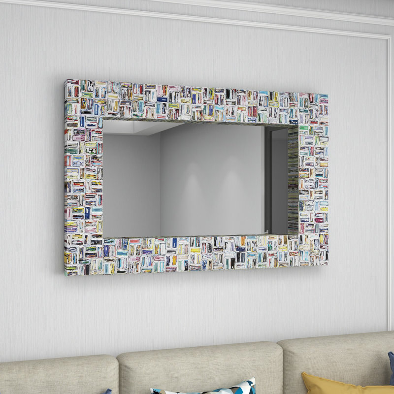 Multi Colored Paper Handmade Recycled Magazine Frame Room Wall Mirror,