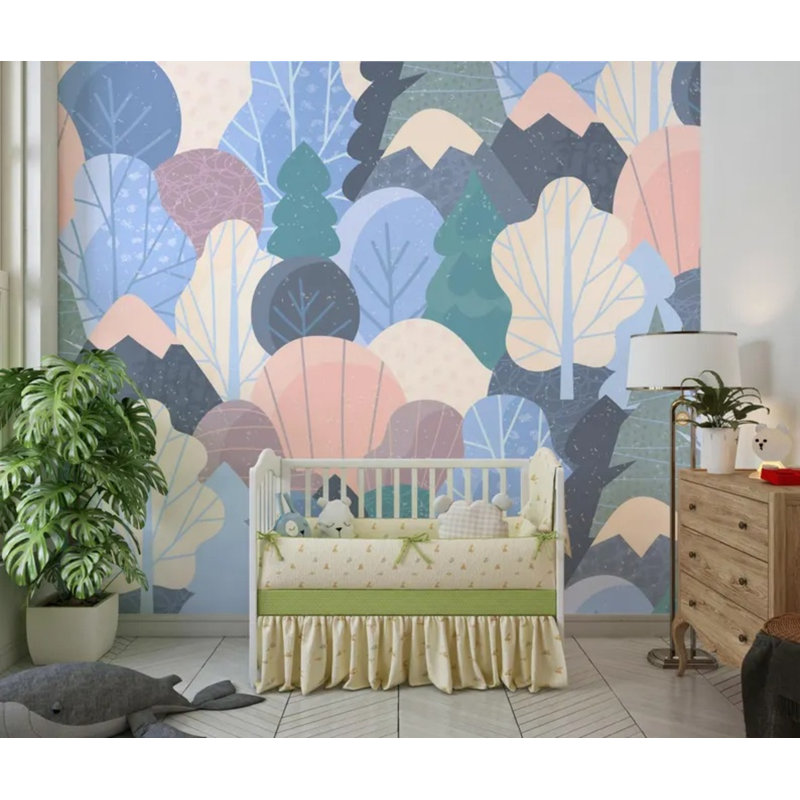 Papier peint forêt scandinave moderne, 108" L x 96" W