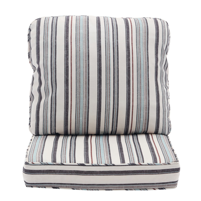 Outdoor 5'' Seat / Back Cushion, Beige/Blue/Black Striped