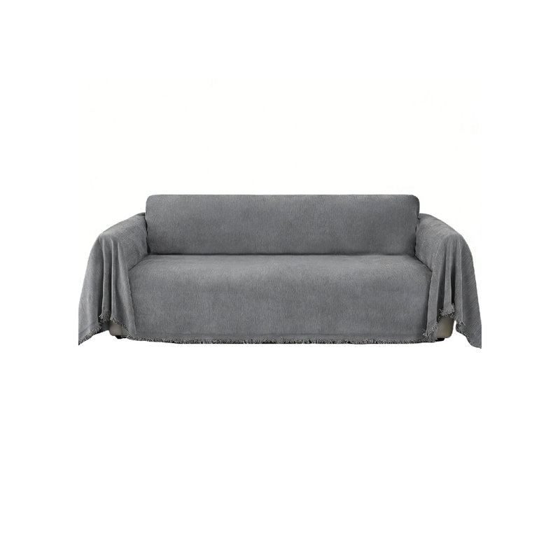 Chenille Box Cushion Sofa Slipcover, 180cm H x 300cm W, Grey