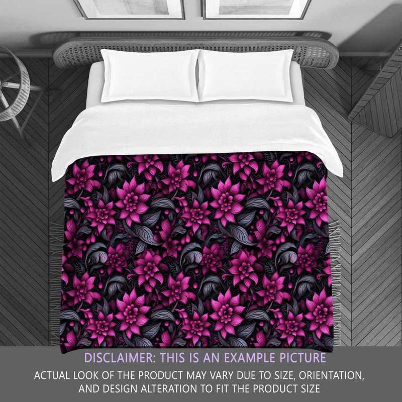 Machine Printed Comforter, Twin Extra Long Comforter, Black/Pink