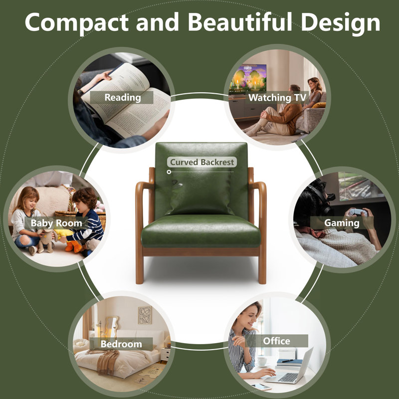 Mid Century Accent Armchair,Single Reading Armchair PU Leather Lounge Chair with Ruberwood Frame