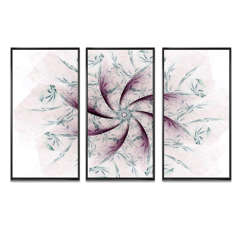 «Geometric Fractal Flower», ensemble d'art mural moderne sur toile encadrée, H 28 po x l 36 po x P 1 po, Cadre noir