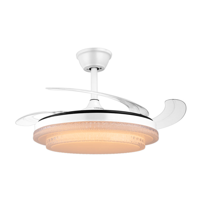 Ventilateurs de plafond rétractables de 47 po avec lumières, ventilateurs de plafond à DEL sans lame modernes avec télécommande, ventilateur de chambre à coucher blanc intelligent avec lumière