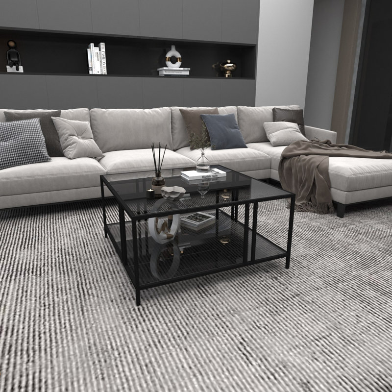 Table basse moderne noire avec plateau 100% verre trempé, 31,5 po x 15,7 po x 31,5 po | Structure 100% durable en métal | Design industriel, parfait pour le salon et les espaces contemporains, pièce décorative élégante et élégante