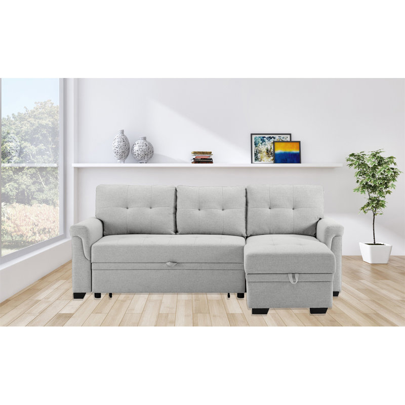 Canapé-lit modulaire réversible en lin gris clair 84 po Destiny, Lin gris pâle