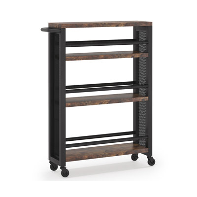 19.69" Slim Wooden Storage Cart - 4-Tier Shelf For Narrow Spaces(Brown)