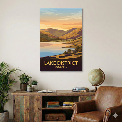 Lake District, England - Golden Fells Travel Poster | Romantic Lakes And Countryside. Giclée Print On Wrapped Canvas. Wall Art, Home Decor - Regions & Scenic Areas, England - Wrapped Canvas Print