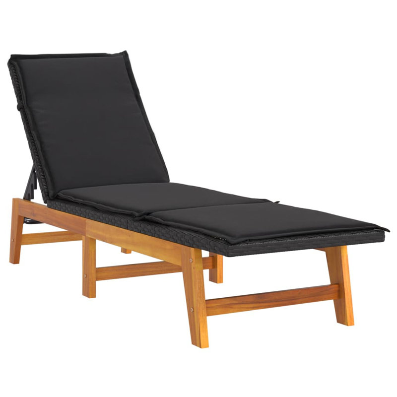 Alies 200cm Long Reclining Acacia Double Chaise with Cushions and Table