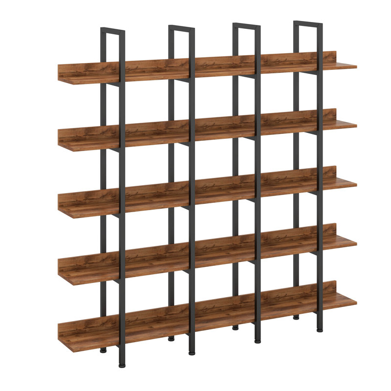 5 Tier Bookcase With Metal Frame, Open Book Display Shelf, Brown