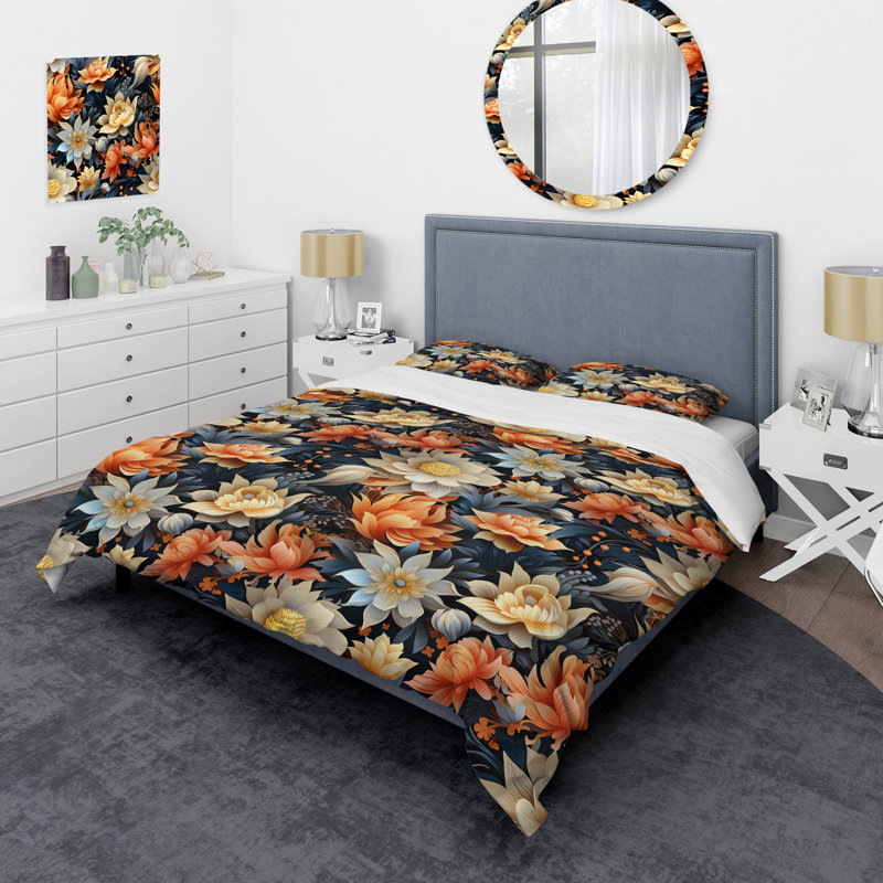 Literie florale beige et élégance éthérée I, Housse de couette simple + 1 taie décorative stan