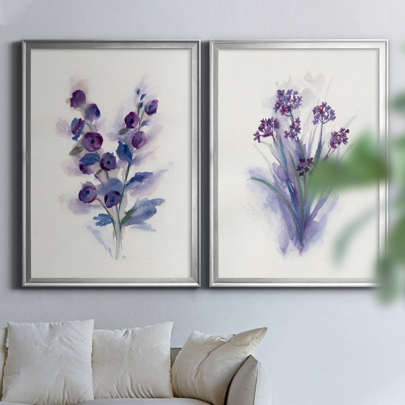 «Pretty in Purple I», ensemble de 2 reproductions d'art, Pas de tapis, Toile encadrée argentée, H 30,5 po x l 85 po x P 3 po