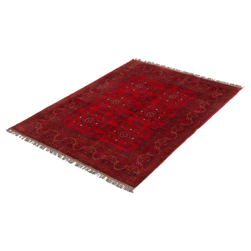 Tapis rouge noué à la main Esari Turkman 5 pi 0 po x 6 pi 6 po