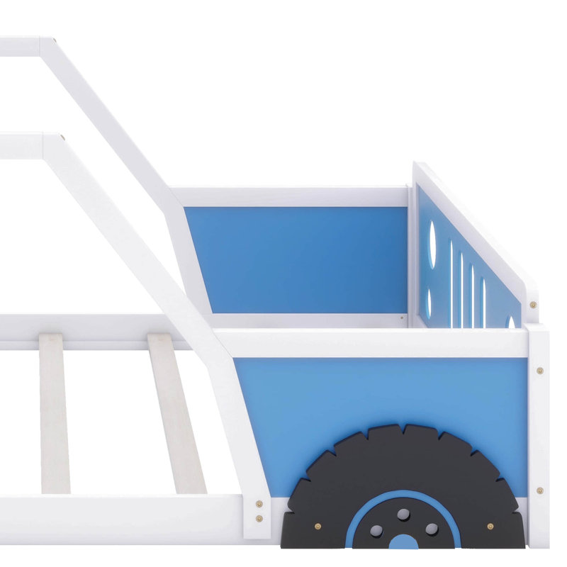 Lit plateforme double avec roulettes, Bleu