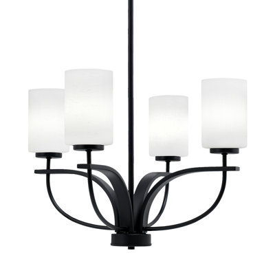 Lustre suspendu 4 lumières Jeaneane Cavella au fini noir mat avec verre mousseline blanc 4 po