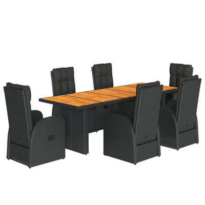 6 - Person Solid Wood Patio Dining Set Rectangular Table with Cushions Included